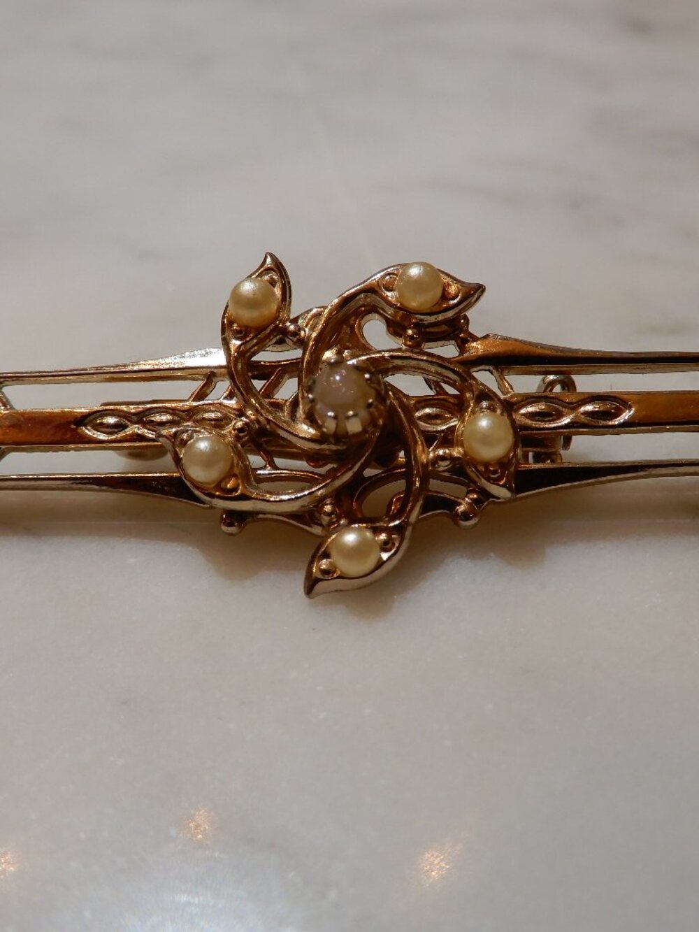 Vintage Coro Gold Tone and Faux Seed Pearl Brooch